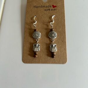 Handmade Silver and Brown Owl Earrings